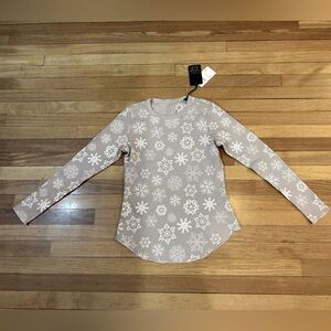 Chaser Women’s Lilac Glitter Snowflake Waffle Knit Thermal Top-Sz M-NWT F15-15